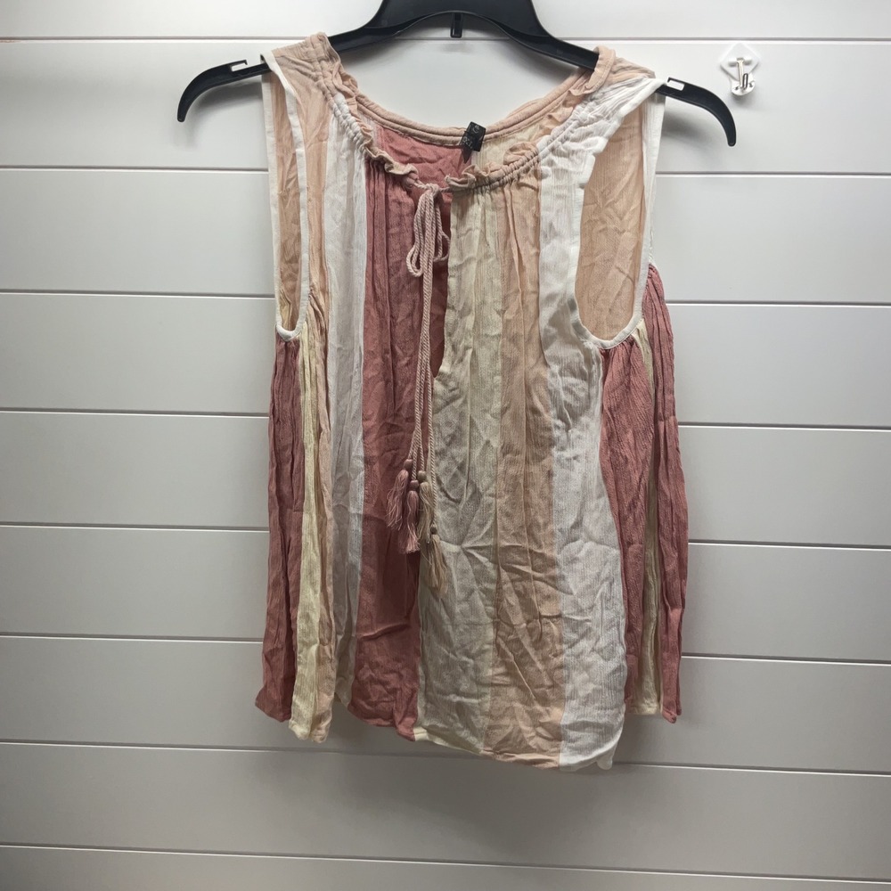 Banjara Blush Striped Sleeveless Tassel Tie Boho Blouse XL B2193-BLUSH